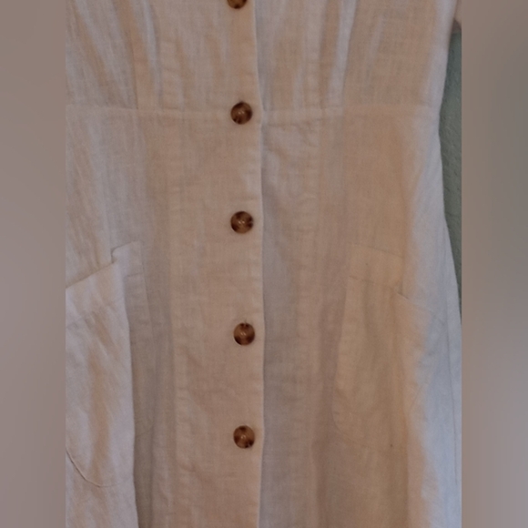 Moon River Classic Preppy Linen Coastal Button Front VNeck A Line Pocketed Dress - Picture 5 of 7